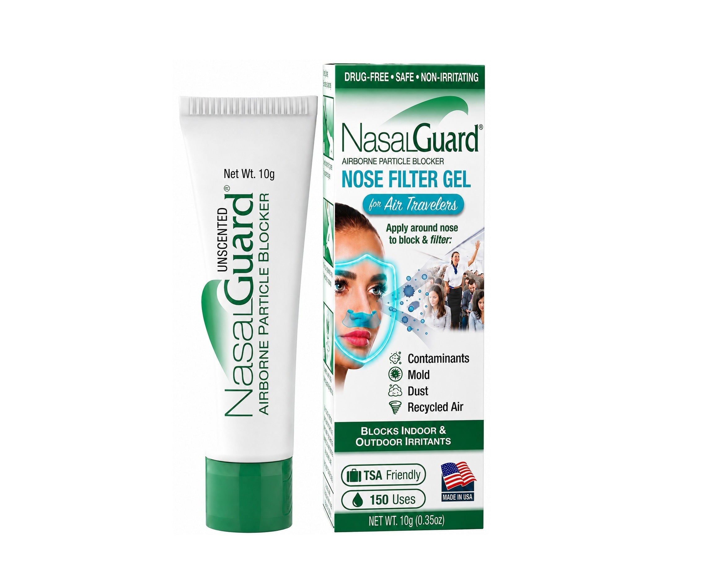 NasalGuard For Air Travelers, Airborne Particle Blocker | Cool Menthol | 10g Tube